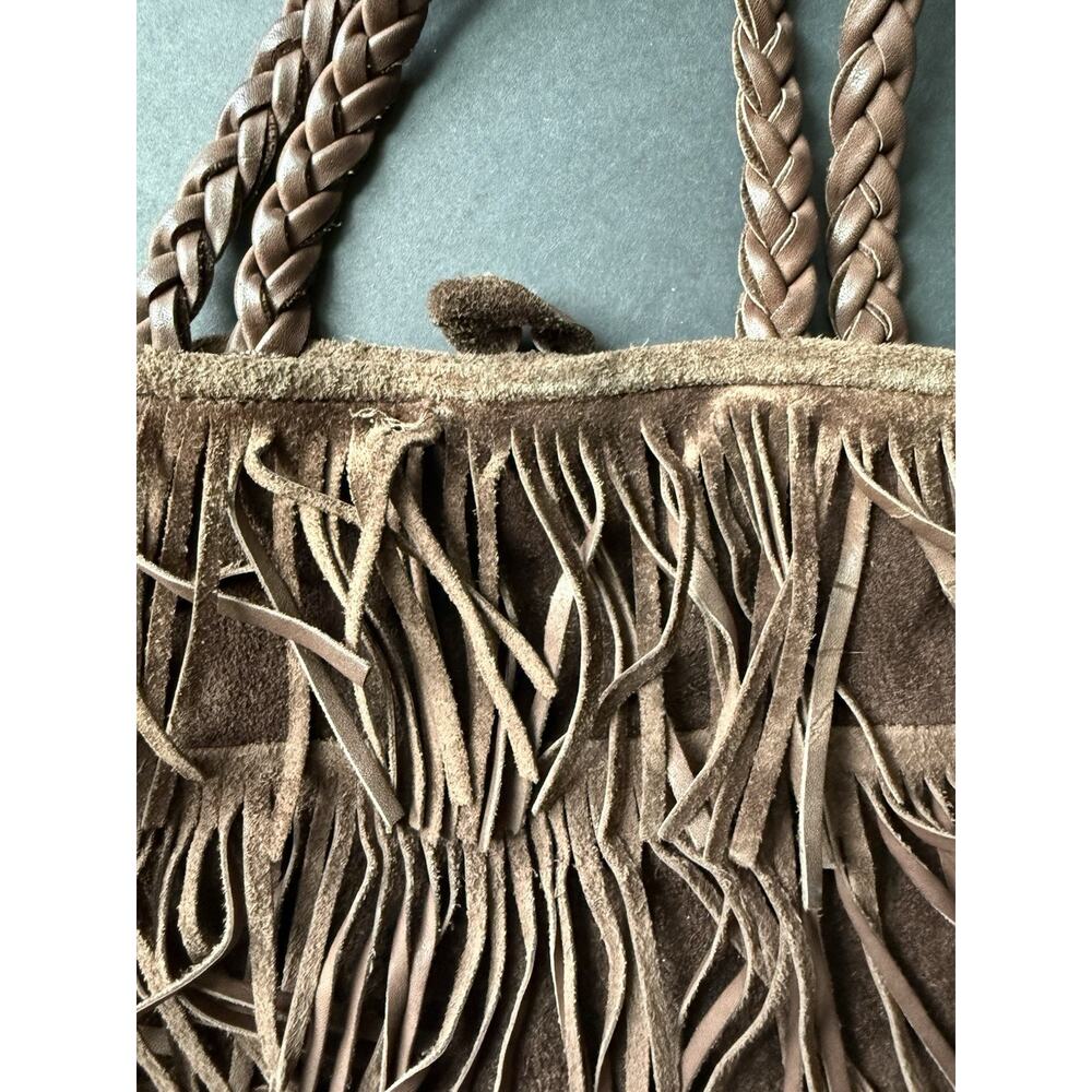 Handcrafted Cowhide Natural Leather Suede Fringe Boho Hippie Brown Shoulder Bag - Picture 5 of 6